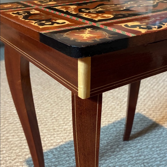 Vintage Italian Music Jewelry Table w Inlaid Marquetry; Swiss Music-'Love Story' - Picture 7 of 16
